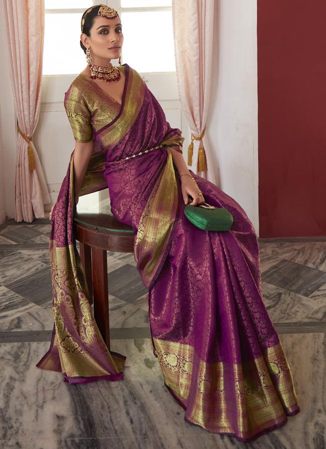 Soft Kanchivaram Pink Party Wear Zari Work Saree